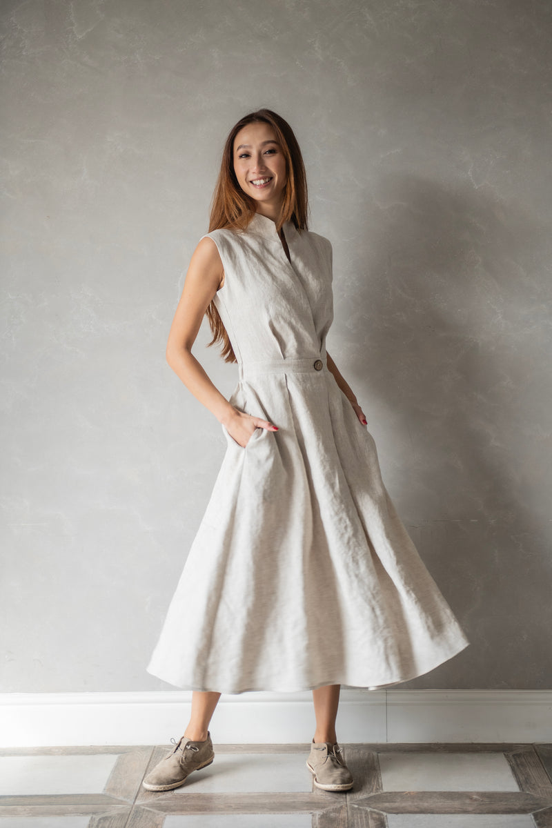 Sleeveless Linen High Neck Dress : HAZEL – Linen Fairytales