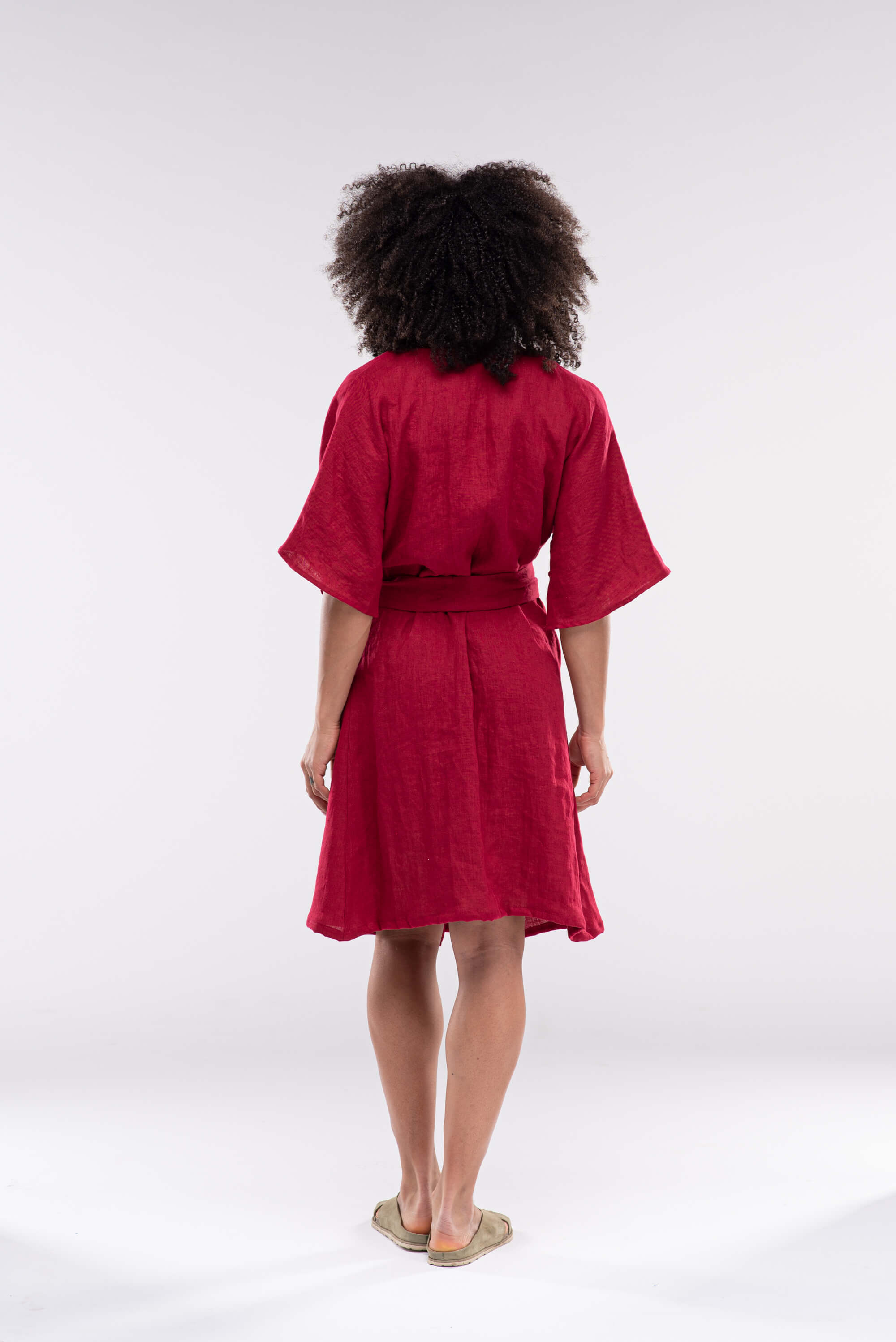 Burgundy Red Linen Midi Dress CHLOE