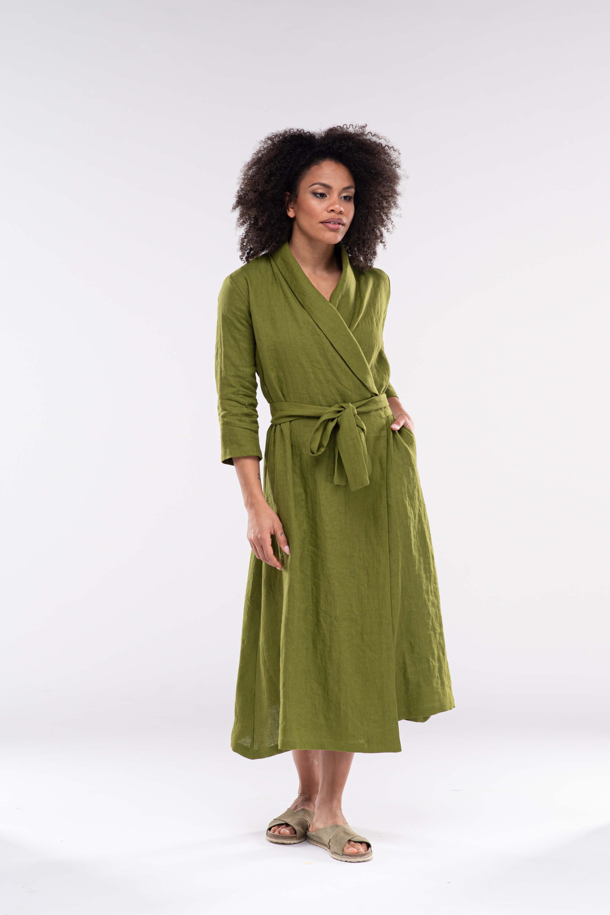 Moss Green Linen Maxi Dress NORA
