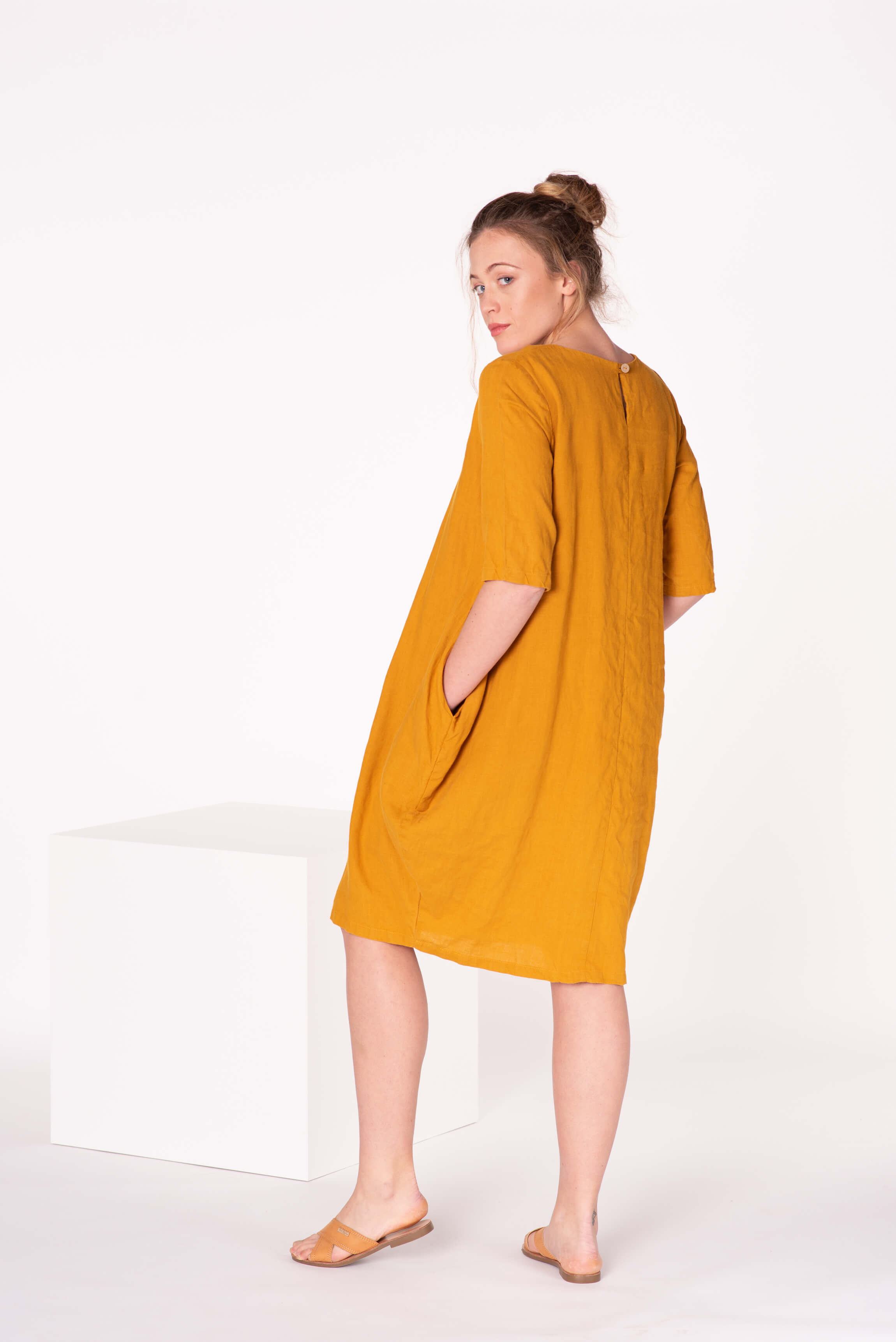 Saffron Linen Midi Dress ANNA