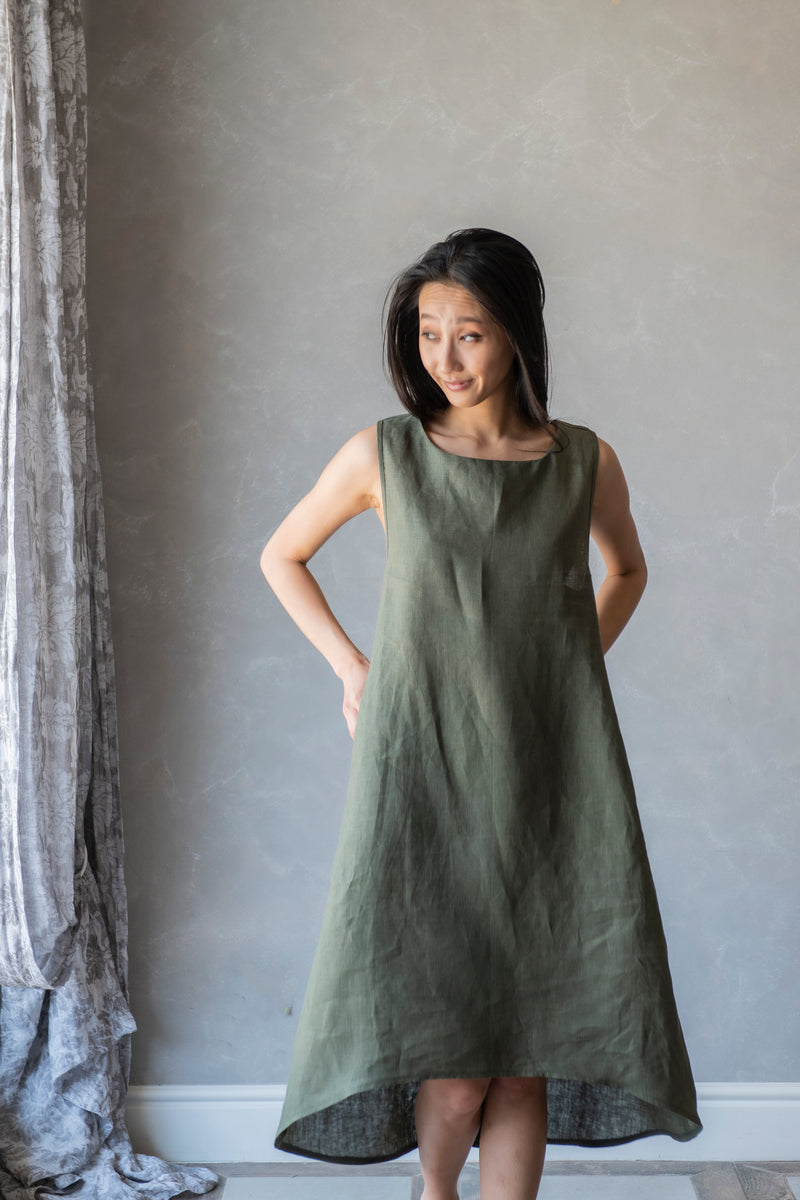Linen Asymmetrical Racerback Dress : CHARLOTTE – Linen Fairytales