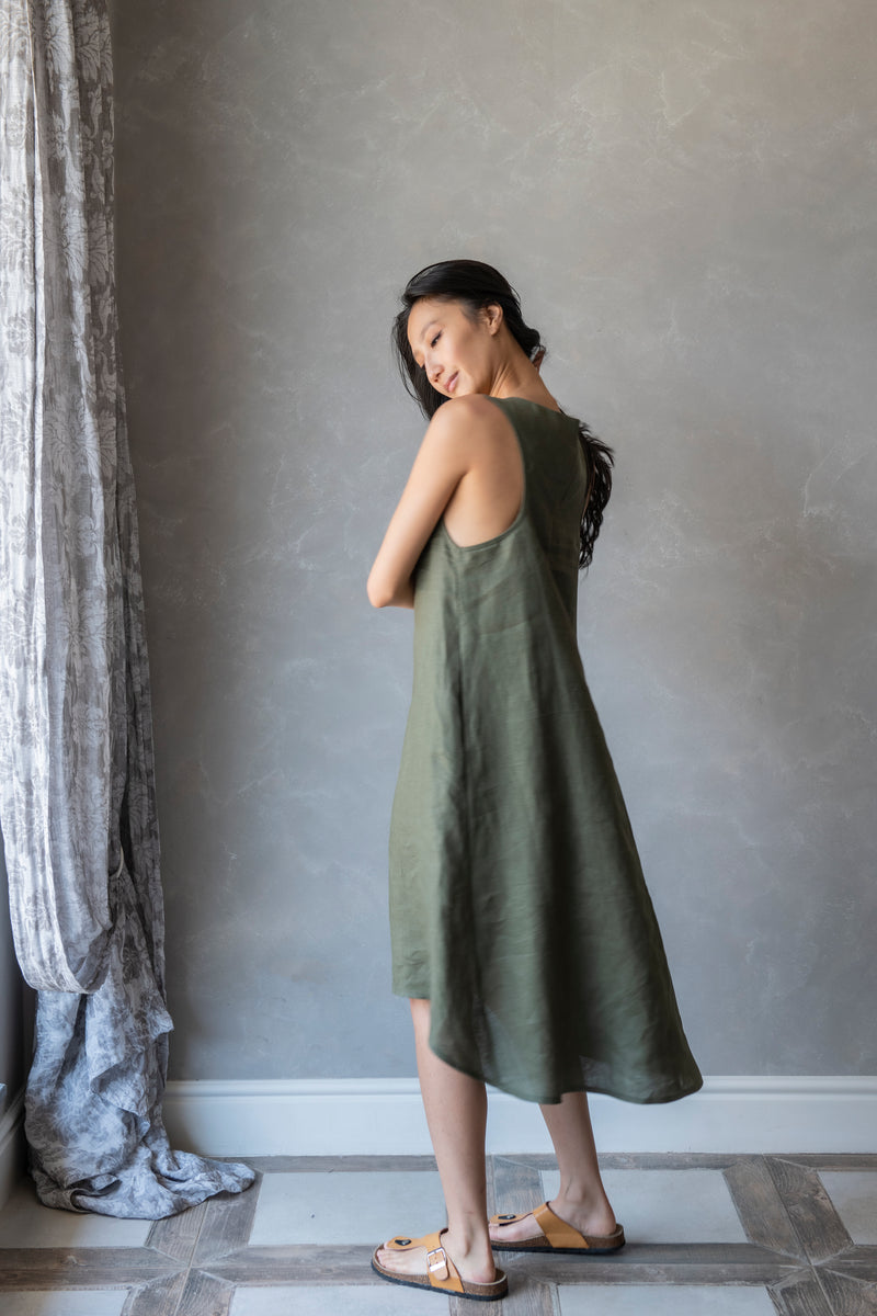 Linen Asymmetrical Racerback Dress : CHARLOTTE – Linen Fairytales