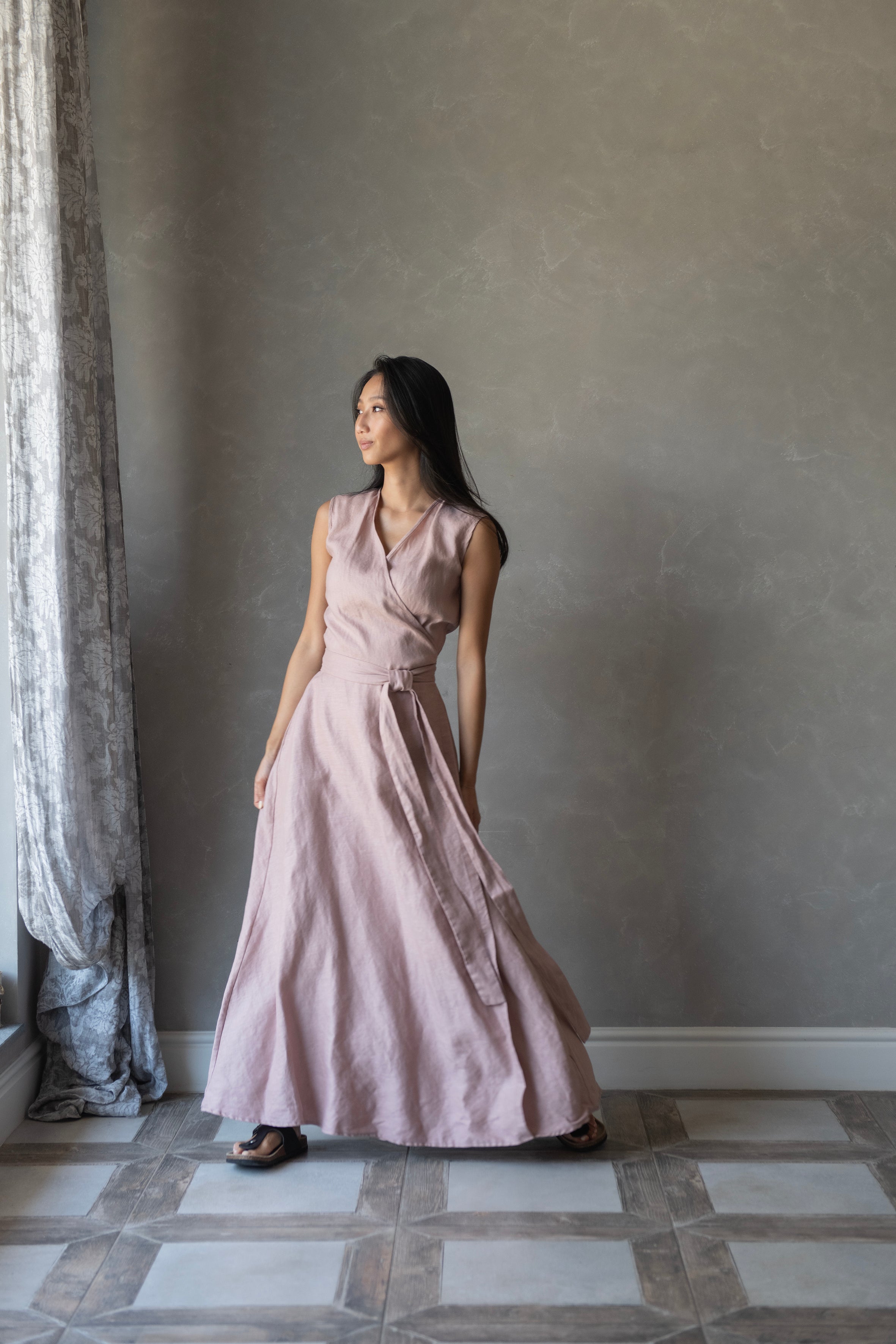 linen wrap dress maxi Short Sleeve Maxi Dress - Wrap Linen Dress - Linen Summer Dress - Plus Size Maxi Dress