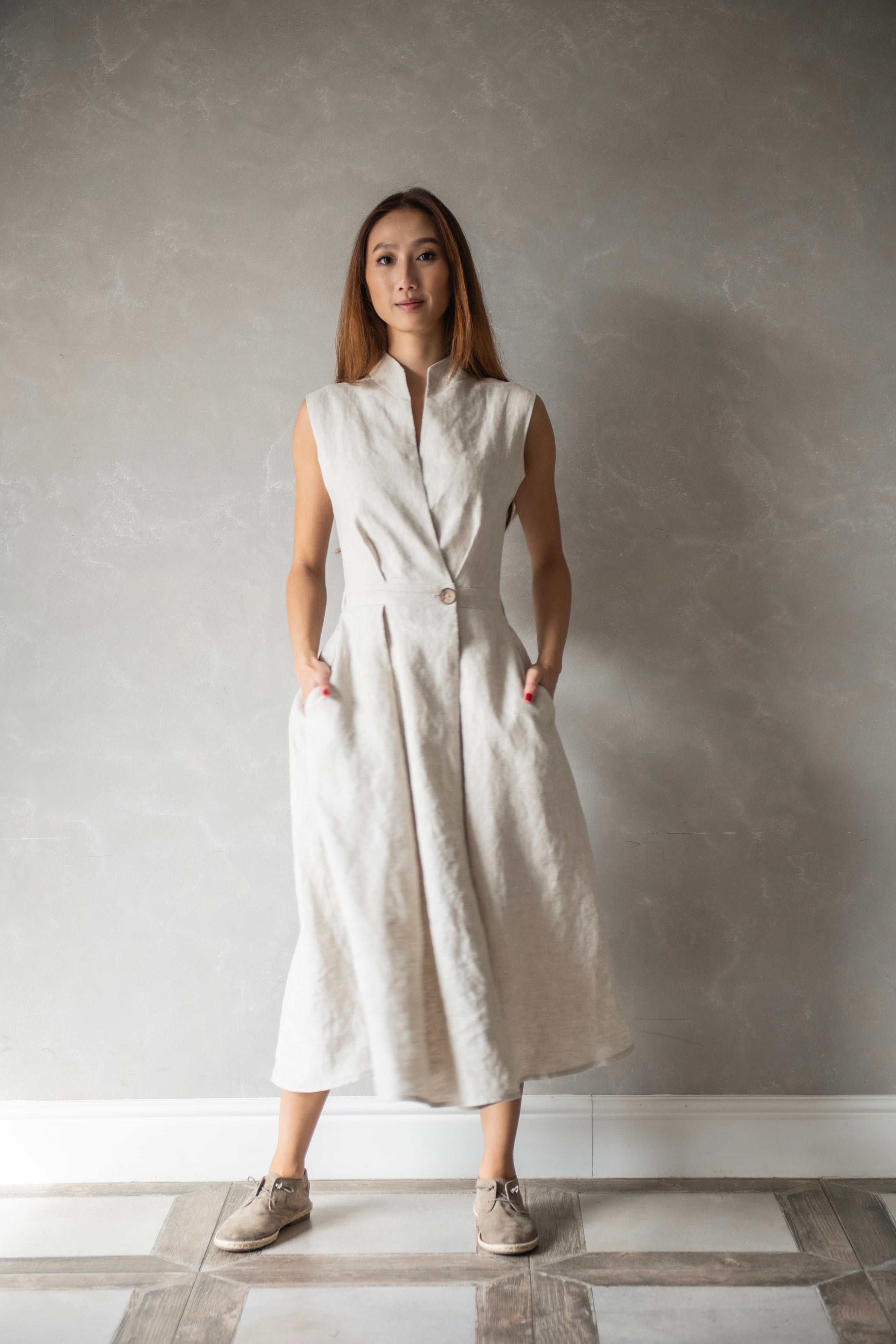 high neck linen dress Sleeveless : HAZEL – Linen Fairytales fb_spring26_eu Casual Maternity & Nursing this dress features a Size:UK32