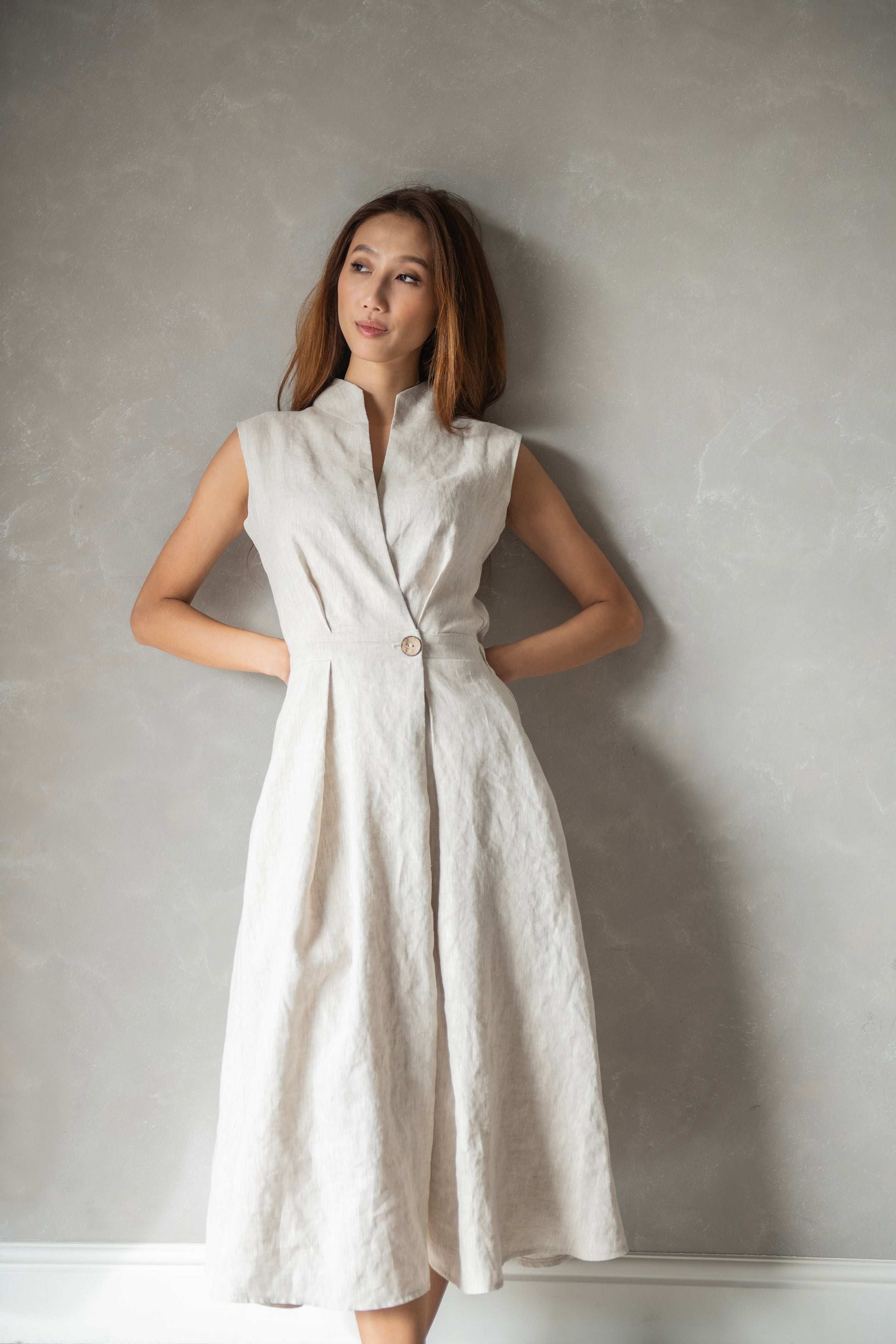Sleeveless Linen High Neck Dress : HAZEL – Linen Fairytales