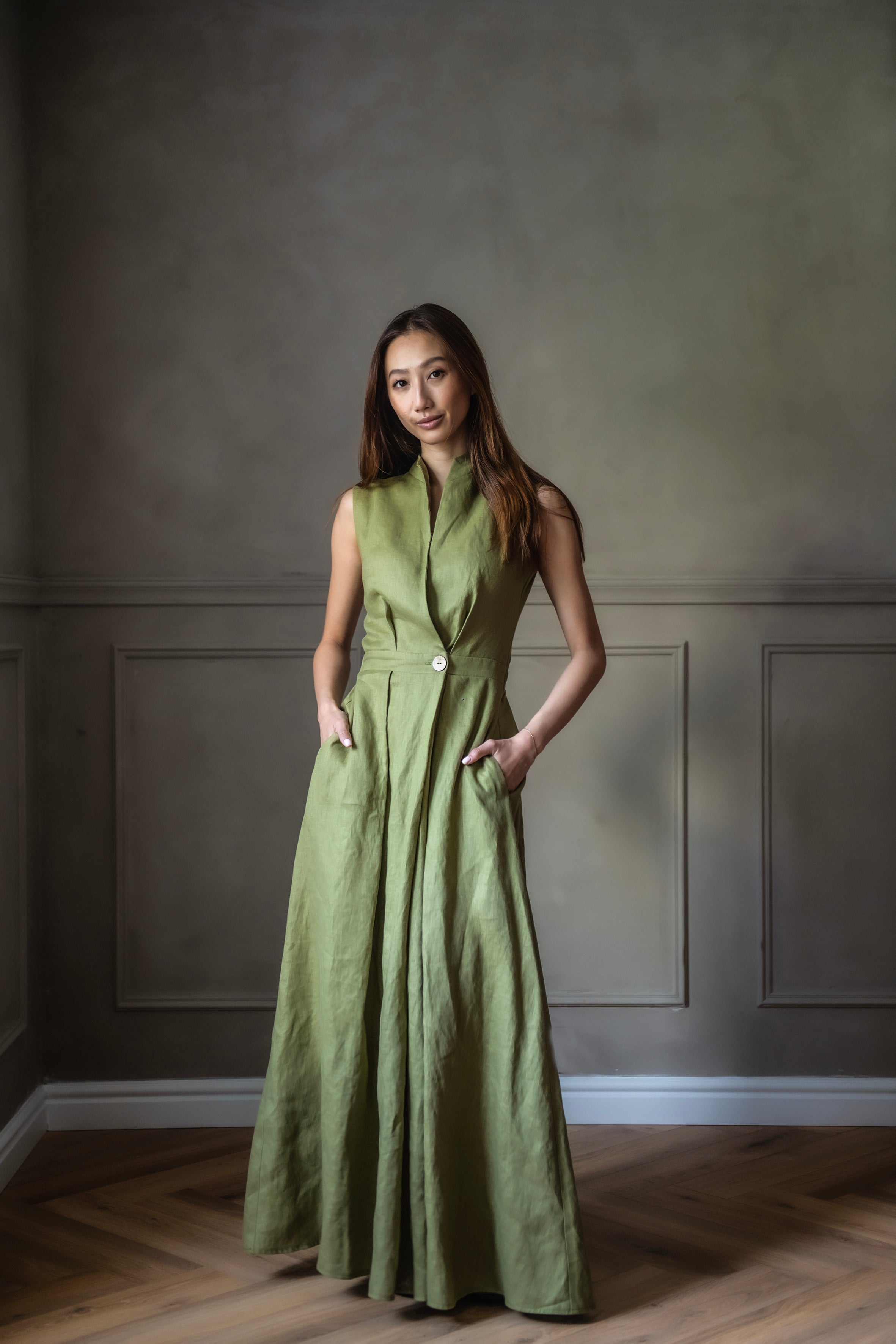 Sleeveless Linen High Neck Dress : HAZEL Long – Linen Fairytales