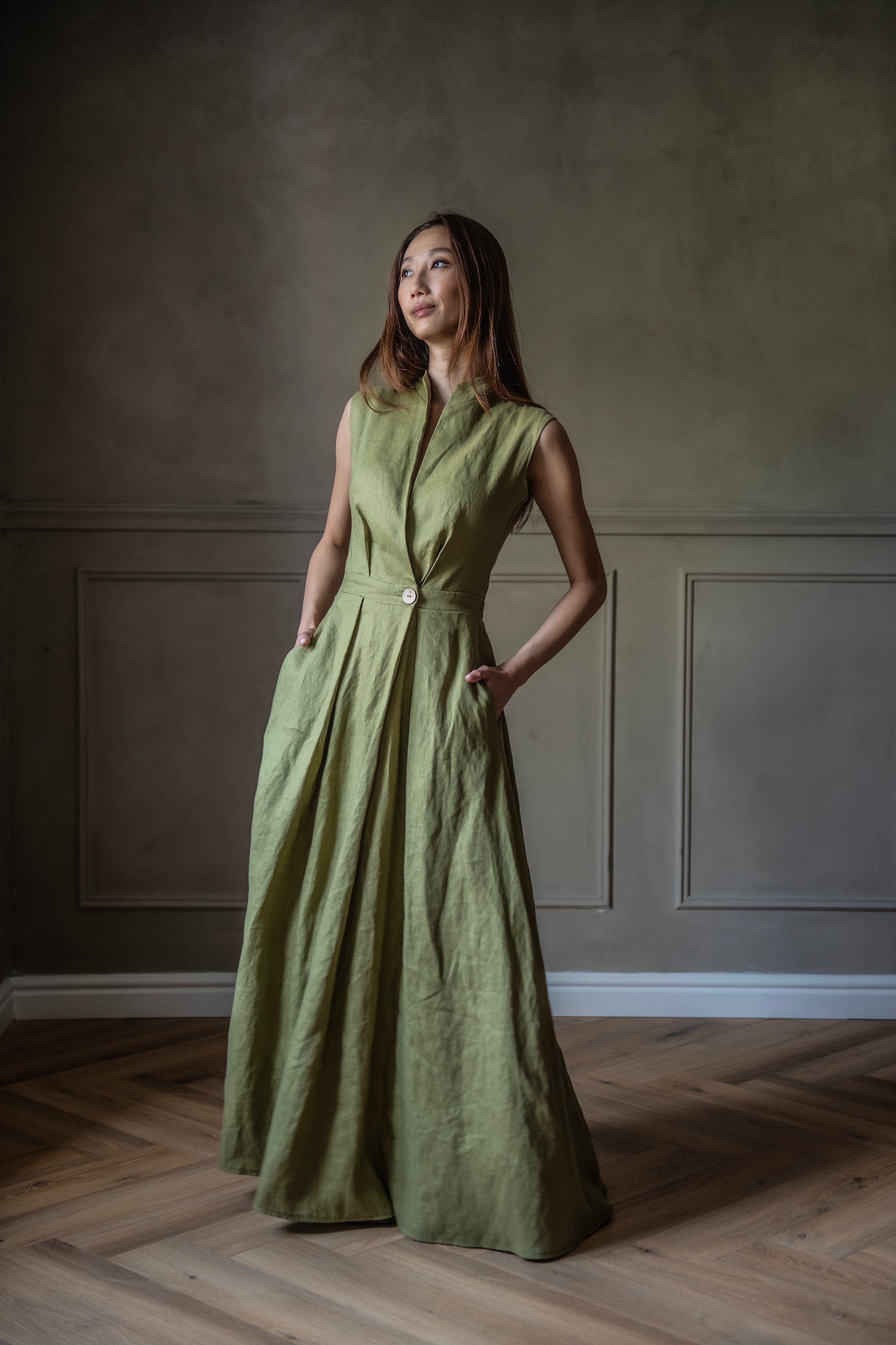 Sleeveless Linen High Neck Dress : HAZEL Long – Linen Fairytales