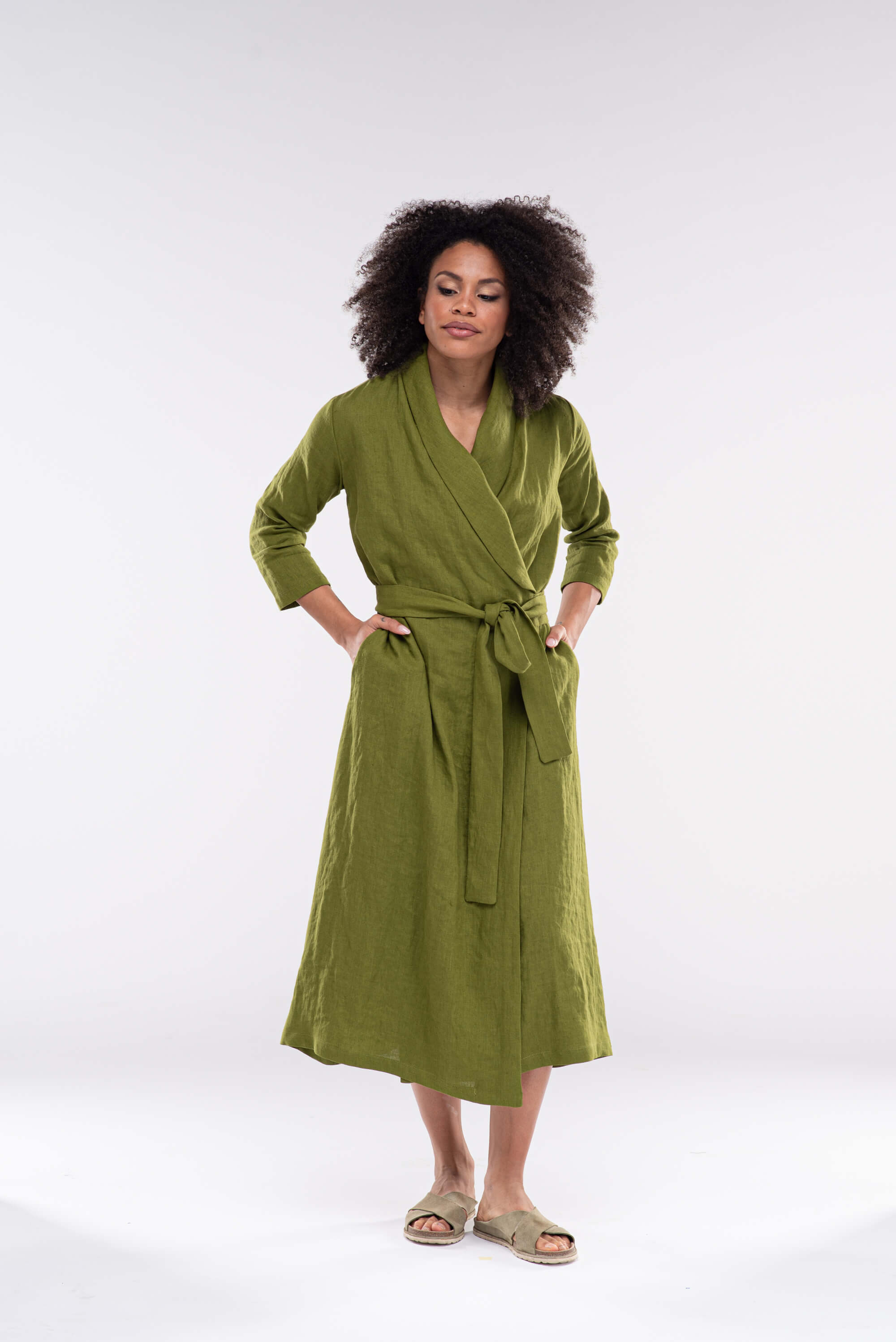 Moss Green Linen Maxi Dress NORA