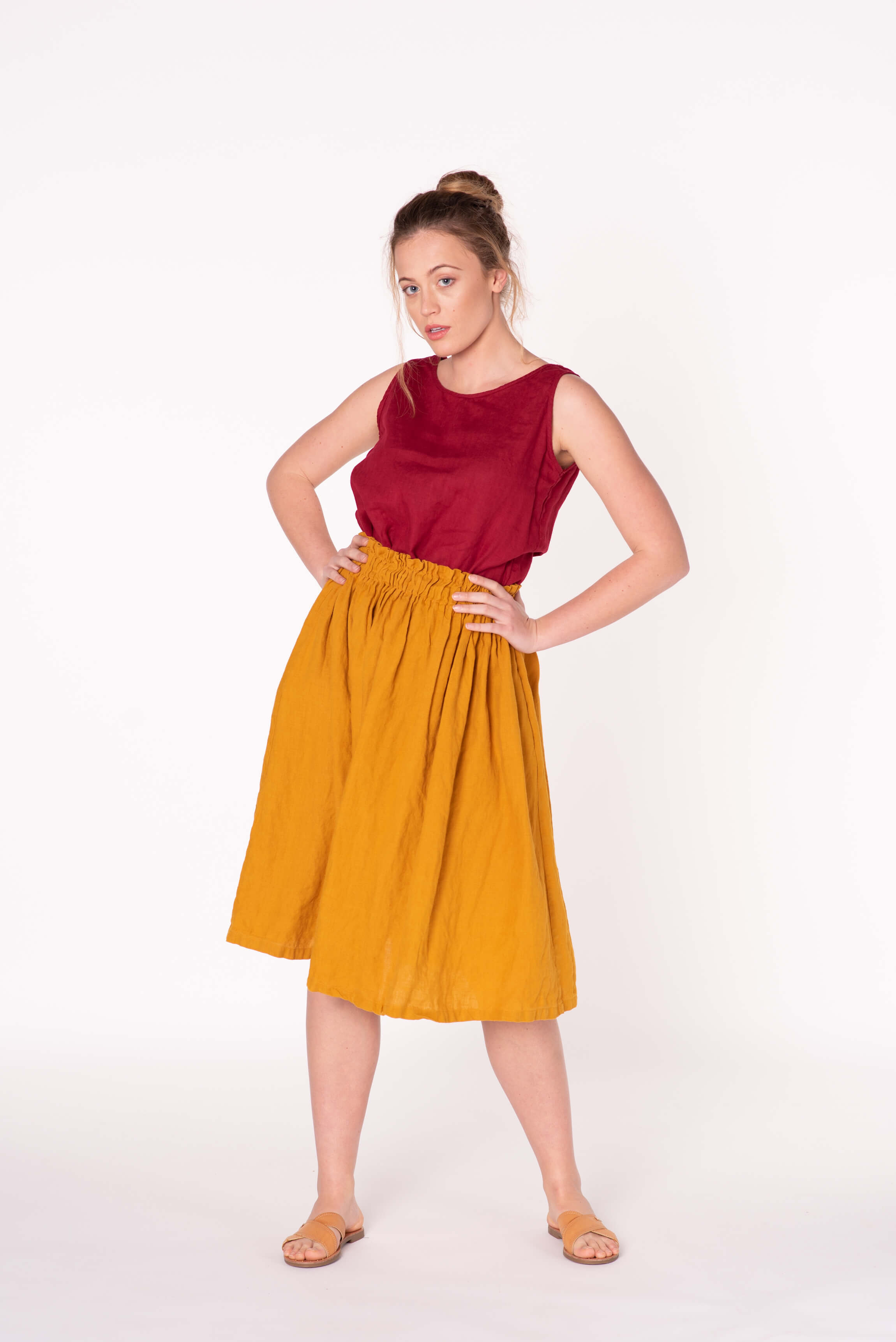 Saffron Linen Midi Skirt AURORA