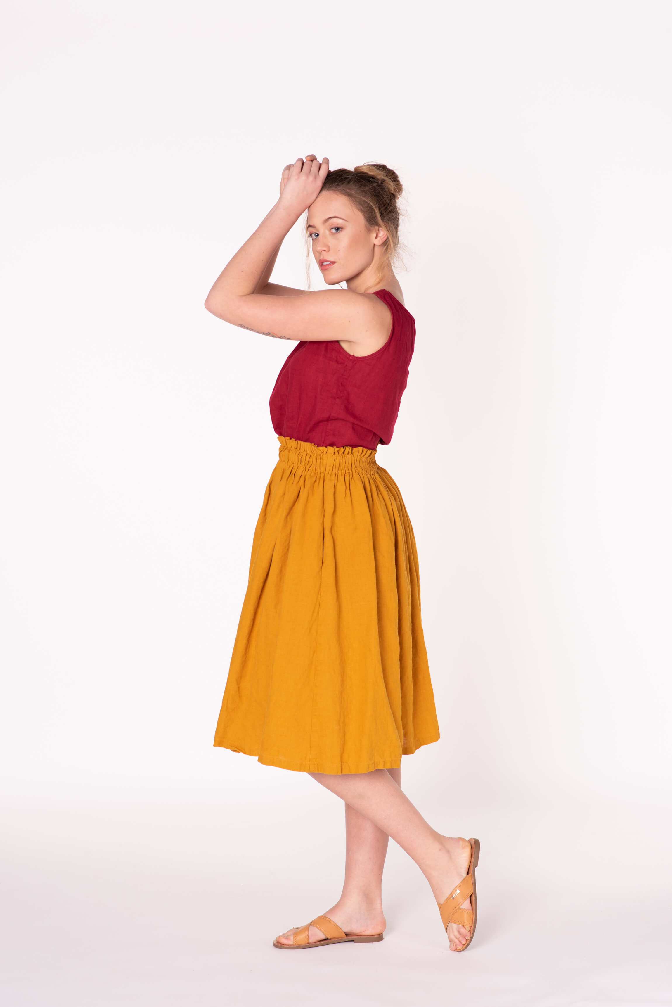 Saffron Linen Midi Skirt AURORA