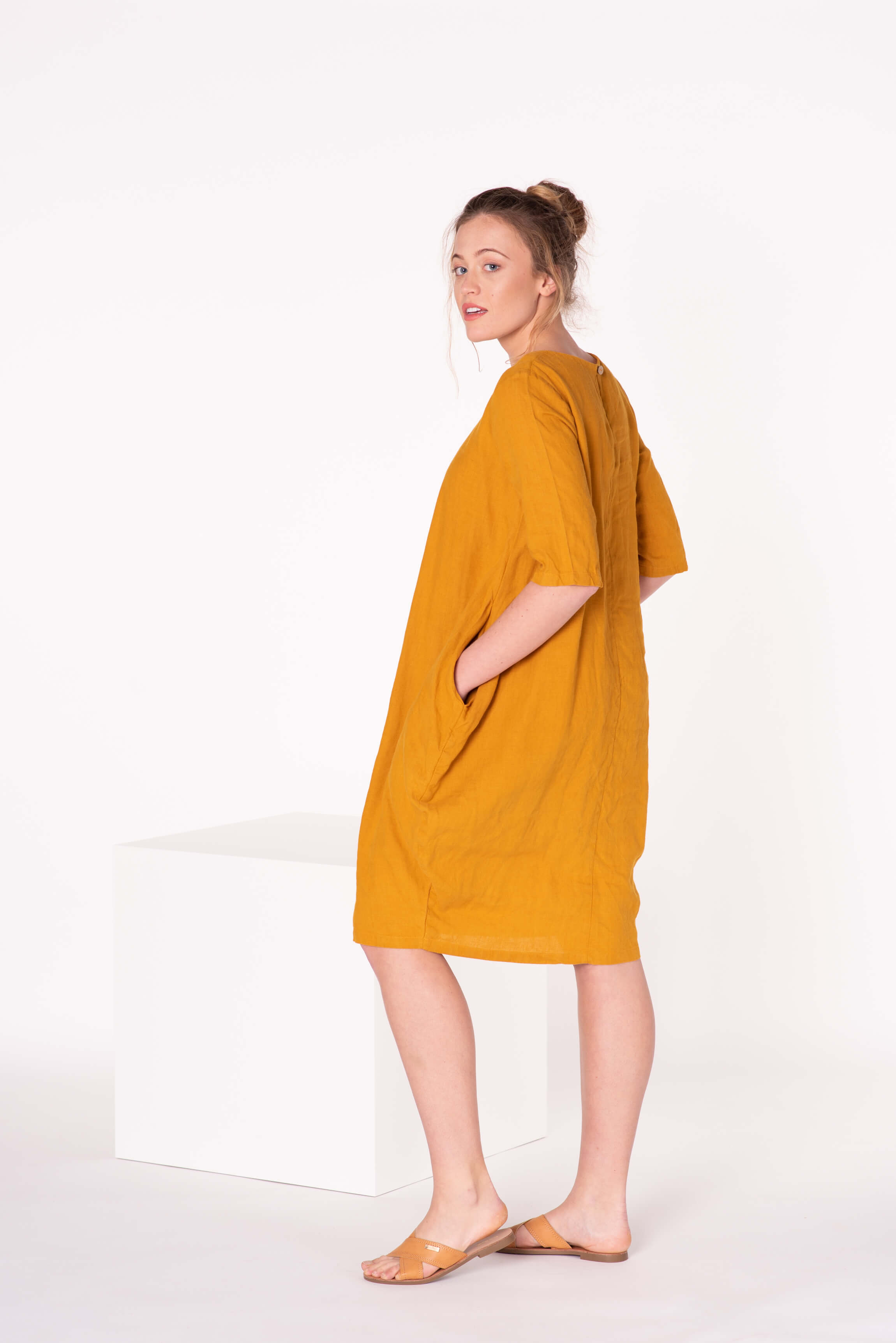 Saffron Linen Midi Dress ANNA